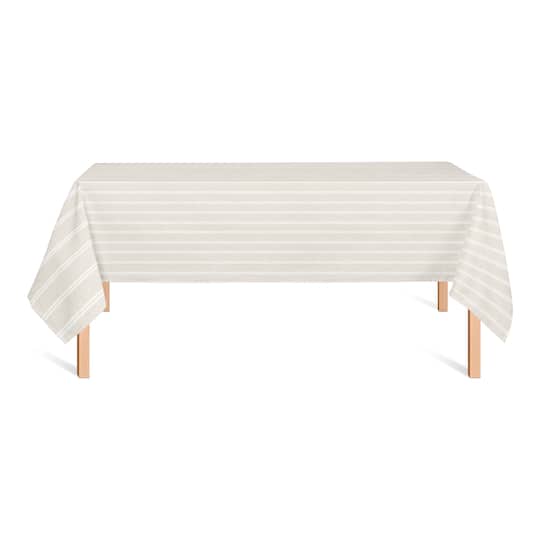 Cream & White Ticking Stripe Cotton Tablecloth